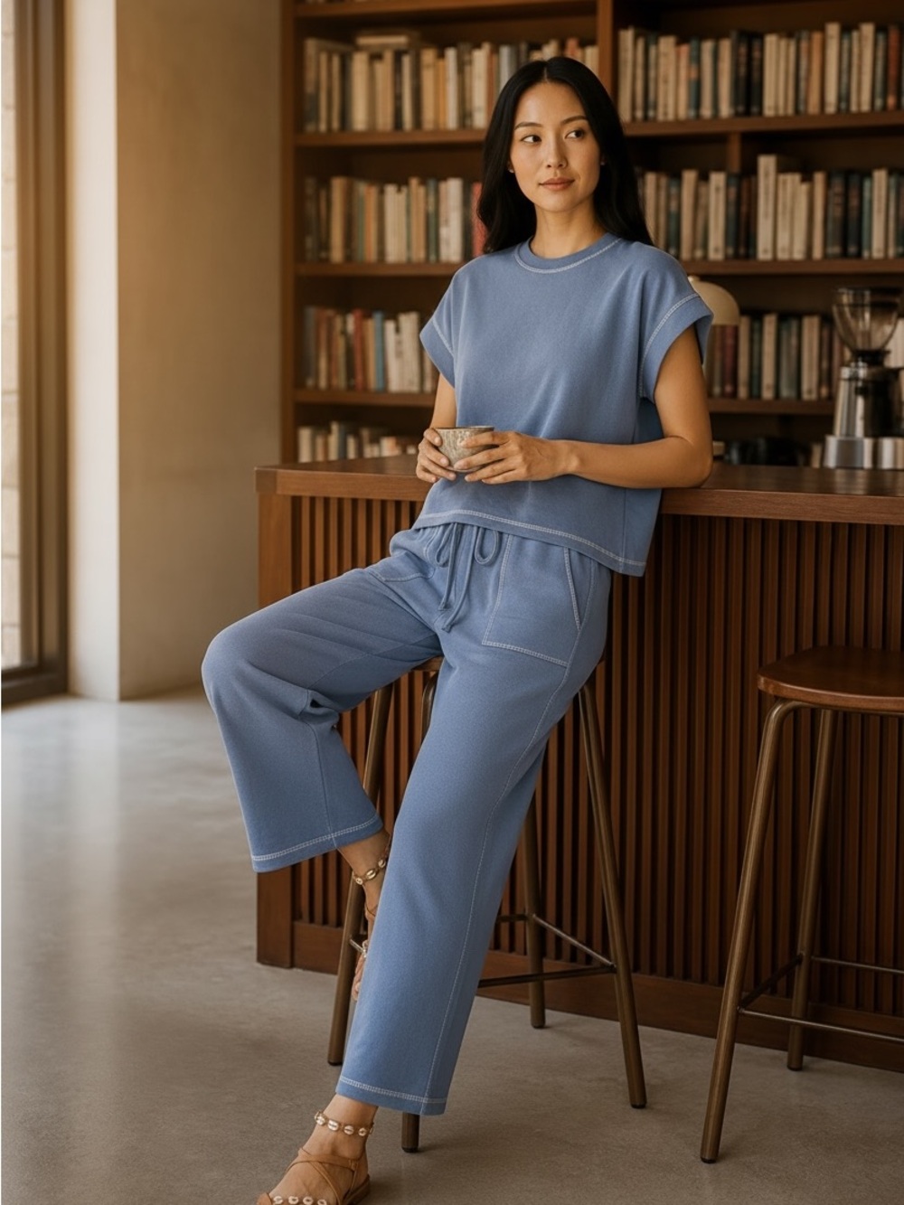 Sewn + Seen Scuba Trendy Lounge SET Dusty Blue. NWT - Picture 2 of 13